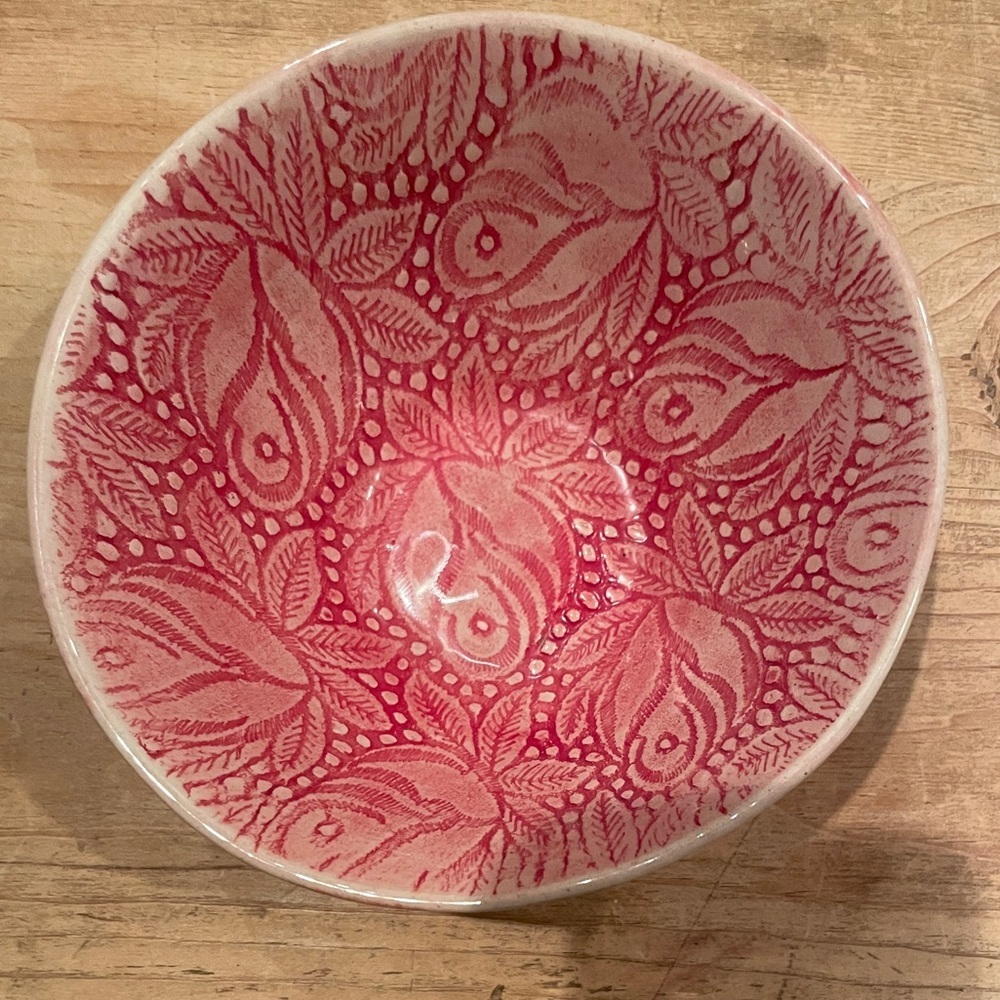 NWOT Wonki Ware pottery hand made floral serving bowl salad soup South Africa